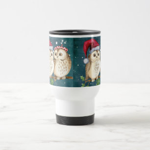 christmas cute Owl Wildlife santa's hat snow Travel Mug