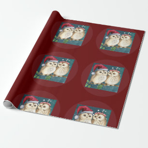 christmas cute Owl Wildlife santa's hat snow Wrapping Paper