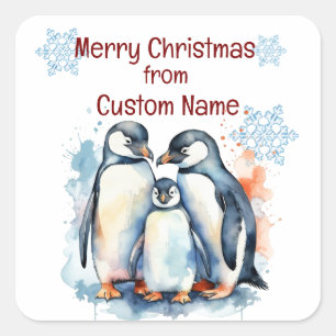 Christmas Cute Penguin Family Animal Customise Square Sticker