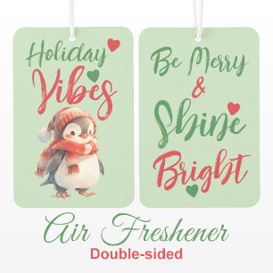 Christmas cute penguin holiday green red car air freshener