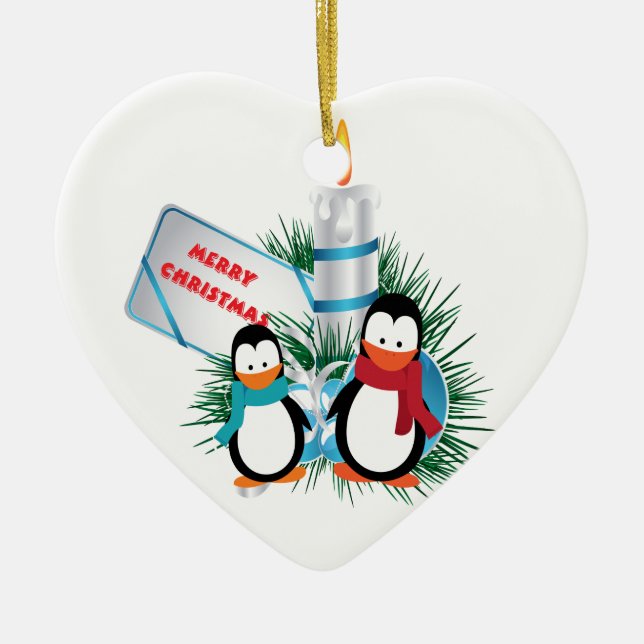 Christmas Cute Penguins And Candle custom ornament (Front)
