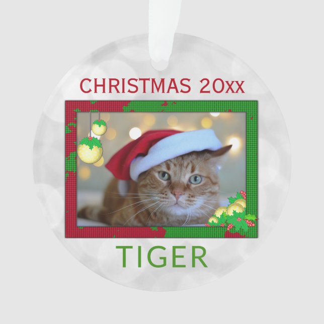 Christmas Cute Pet Cat Photo Ornament (Front)