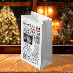 Christmas Cute Photo Whimsical Fun Newspaper  Small Gift Bag