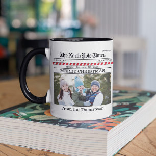 Christmas Cute Photo Whimsical Newspaper Print Mug