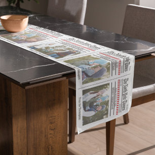 Christmas Cute Photo Whimsical Stylish Newspaper  Short Table Runner