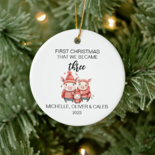 Christmas Cute Pig Family of Three Ceramic Tree Decoration