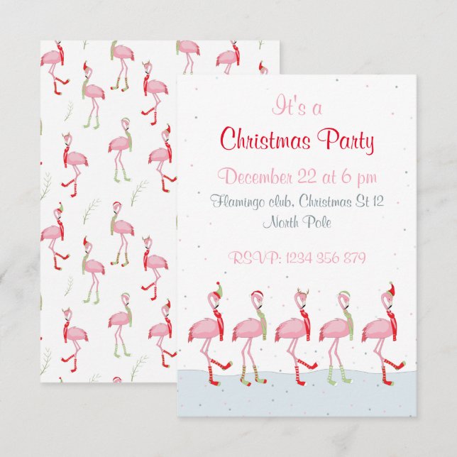 Christmas Cute Pink Flamingo Invitation (Front/Back)