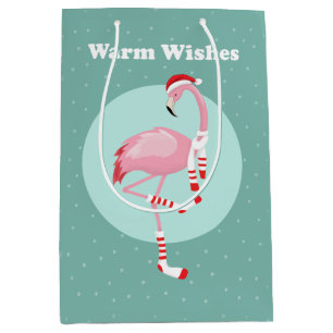 Christmas Cute Pink Flamingo Medium Gift Bag