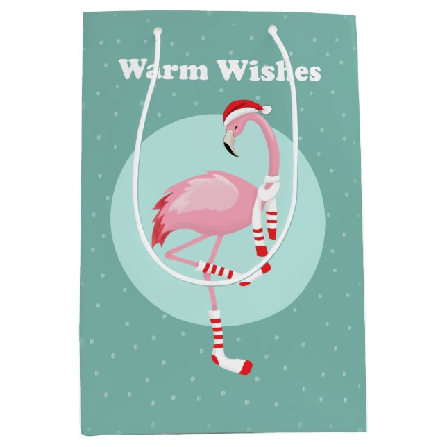 Christmas Cute Pink Flamingo Medium Gift Bag (Front)