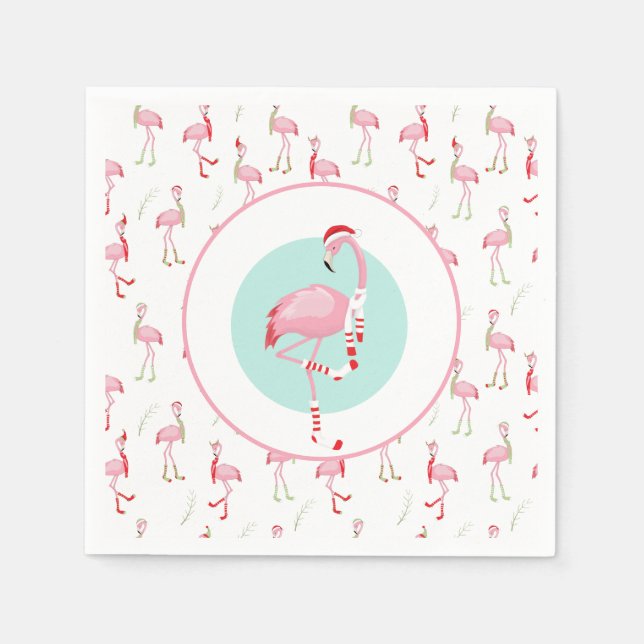 Christmas Cute Pink Flamingo Napkin (Front)