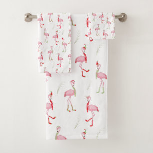 Christmas Cute Pink Flamingo Pattern Bath Towel Set