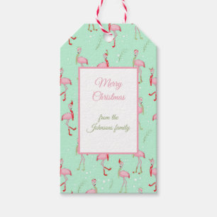   Christmas Cute Pink Flamingo Pattern  Gift Tags
