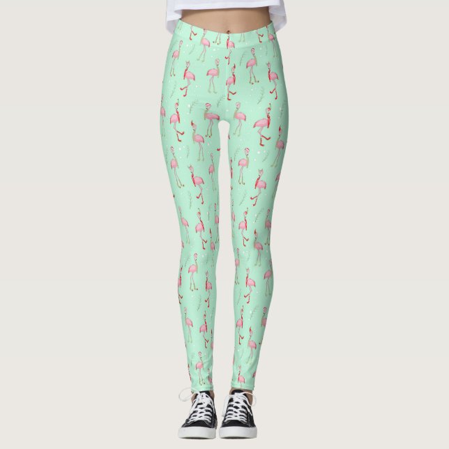    Christmas Cute Pink Flamingo Pattern Leggings (Front)