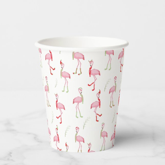   Christmas Cute Pink Flamingo Pattern  Paper Cups (Front)