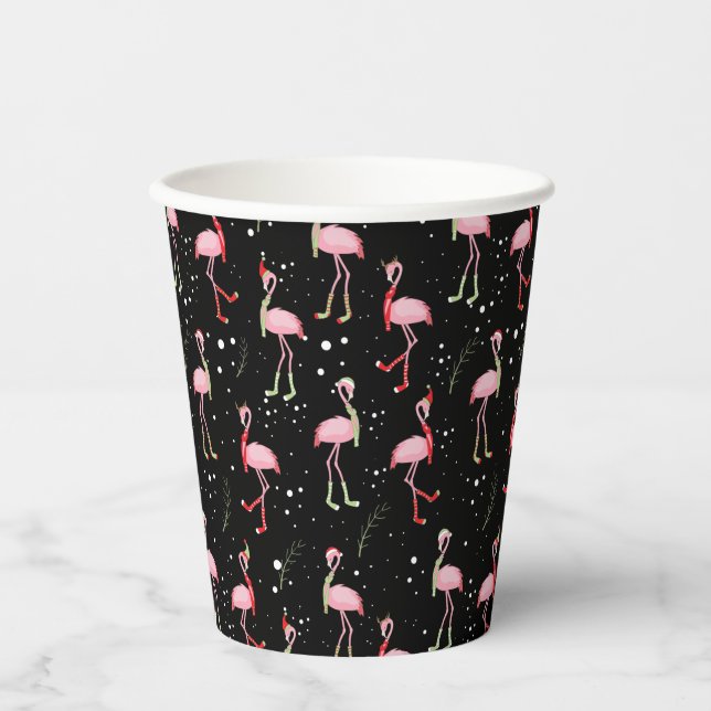   Christmas Cute Pink Flamingo Pattern  Paper Cups (Front)