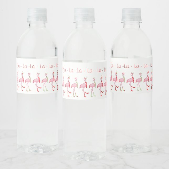    Christmas Cute Pink Flamingo Pattern  Water Bottle Label (Bottles)