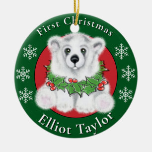 Christmas cute polar bear cub, Santa bear cub  Ceramic Tree Decoration