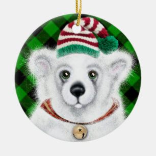 Christmas cute polar bear cub, Santa bear cub Ceramic Tree Decoration