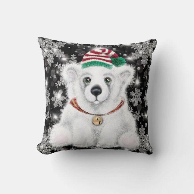 Christmas cute polar bear cub, Santa bear cub  Cushion (Front)