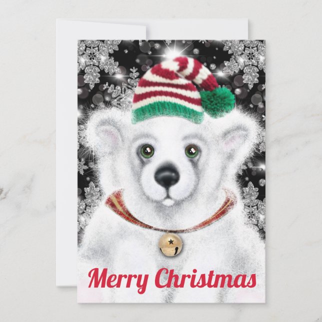 Christmas cute polar bear cub, Santa bear cub  Holiday Card (Front)