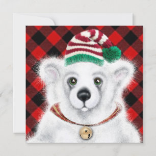 Christmas cute polar bear cub, Santa bear cub Invitation
