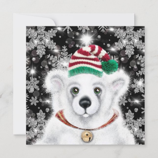 Christmas cute polar bear cub, Santa bear cub  Invitation (Front)