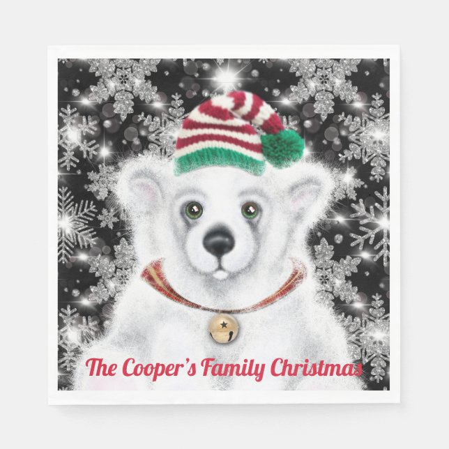 Christmas cute polar bear cub, Santa bear cub  Napkin (Front)