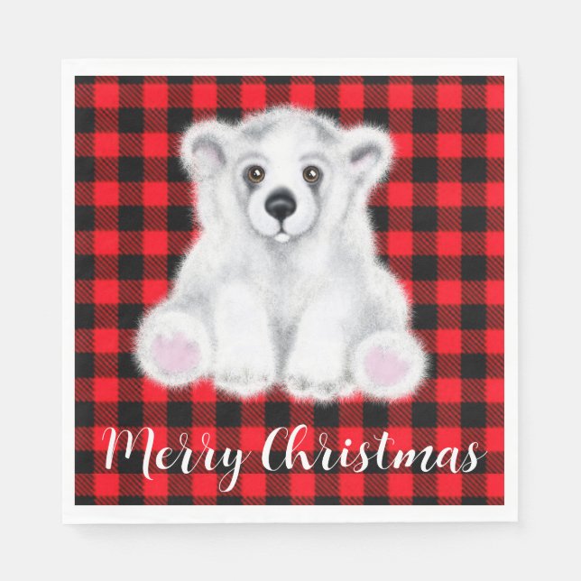 Christmas cute polar bear cub, Santa bear cub     Napkin (Front)