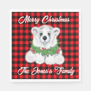 Christmas cute polar bear cub, Santa bear cub  Napkin