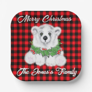 Christmas cute polar bear cub, Santa bear cub Paper Plate
