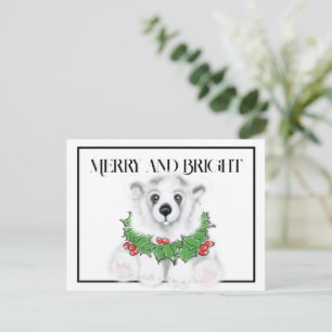 Christmas cute polar bear cub, Santa bear cub Postcard