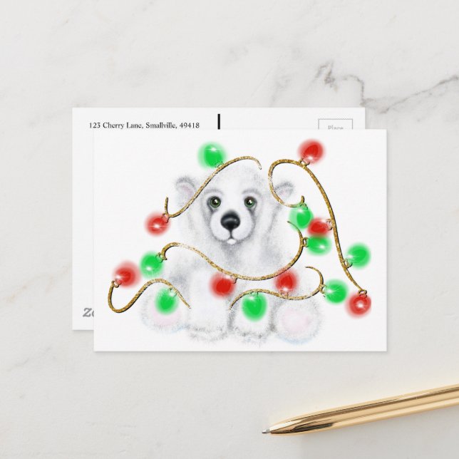 Christmas cute polar bear cub, Santa bear cub  Postcard (Front/Back In Situ)