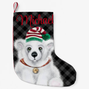 Christmas cute polar bear cub, Santa bear cub  Small Christmas Stocking