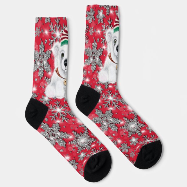 Christmas cute polar bear cub, Santa bear cub  Socks (Right)