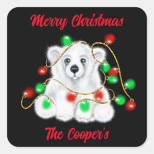 Christmas cute polar bear cub, Santa bear cub  Square Sticker