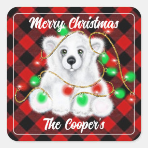 Christmas cute polar bear cub, Santa bear cub  Square Sticker