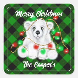 Christmas cute polar bear cub, Santa bear cub  Square Sticker