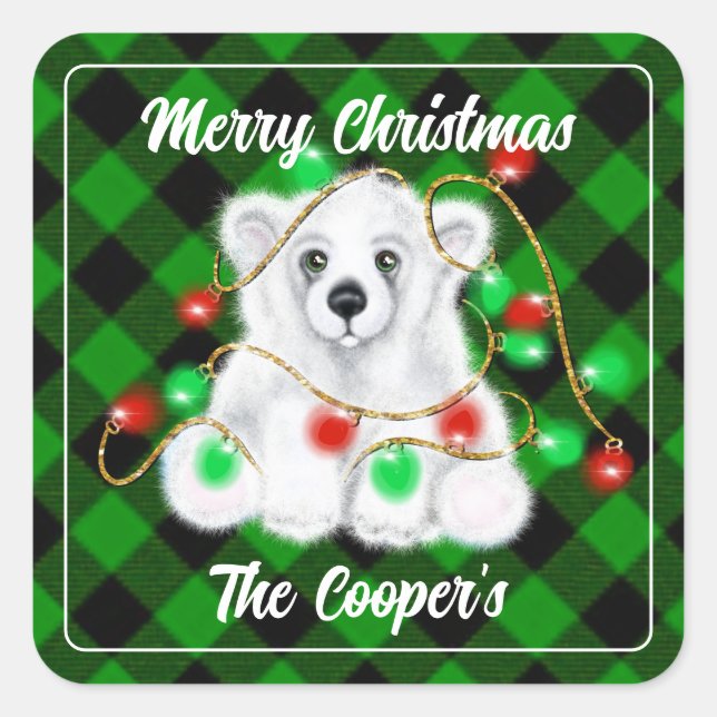 Christmas cute polar bear cub, Santa bear cub  Square Sticker (Front)