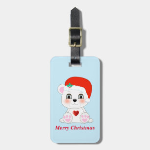 Christmas Cute Polar Bear on Light Blue Luggage Tag
