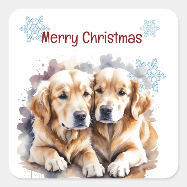 Christmas Cute Puppy Dogs Customise  Square Sticker (Front)