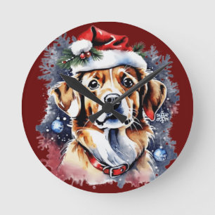 Christmas cute puppy round clock