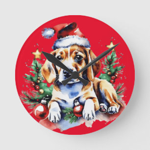 Christmas cute puppy round clock