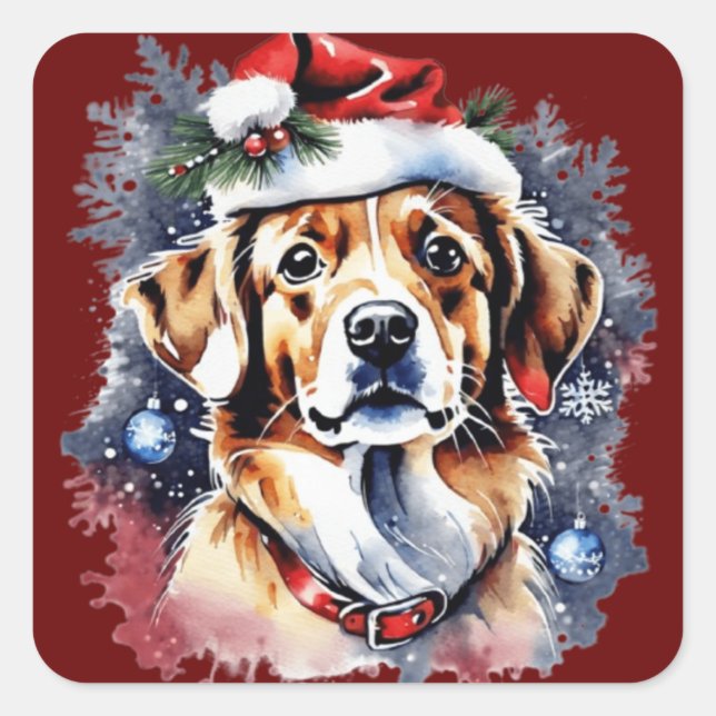Christmas cute puppy square sticker (Front)