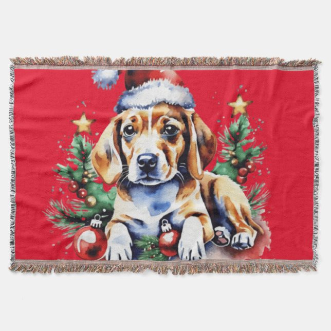 Christmas cute puppy throw blanket (Front)