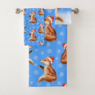Christmas Cute Red Fox Winter Snow Gift Bath Towel Set