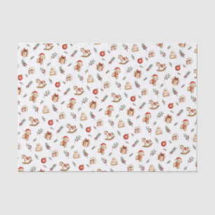 Christmas Cute Red Green Watercolor Toys Patter Tissue Paper