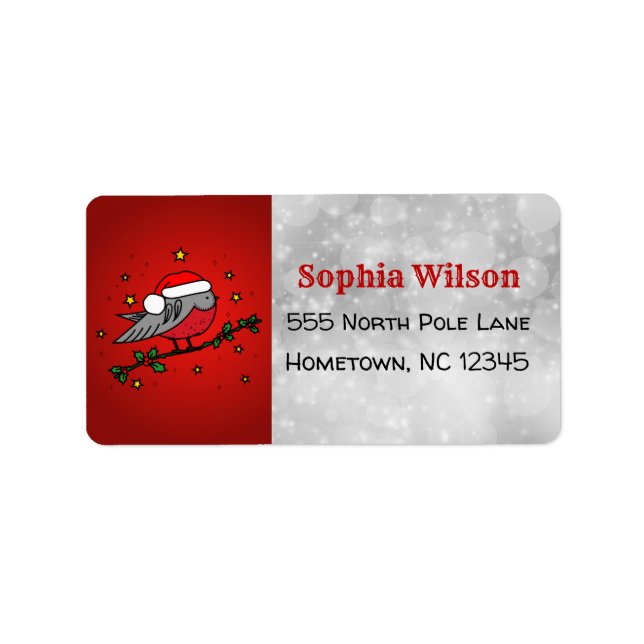 Christmas Cute Red Robin Bird Label (Front)
