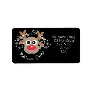 Christmas Cute Reindeer Cartoon Black Novelty Label
