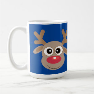 Christmas Cute Reindeer Cartoon Blue Coffee Mug