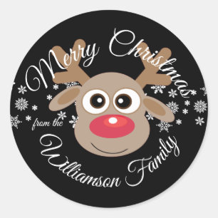Christmas Cute Reindeer Cartoon Blue Novelty Classic Round Sticker